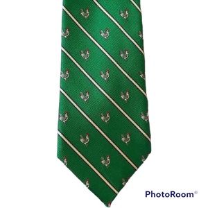 Merona silk necktie green with white stripes and roosters. New in box!